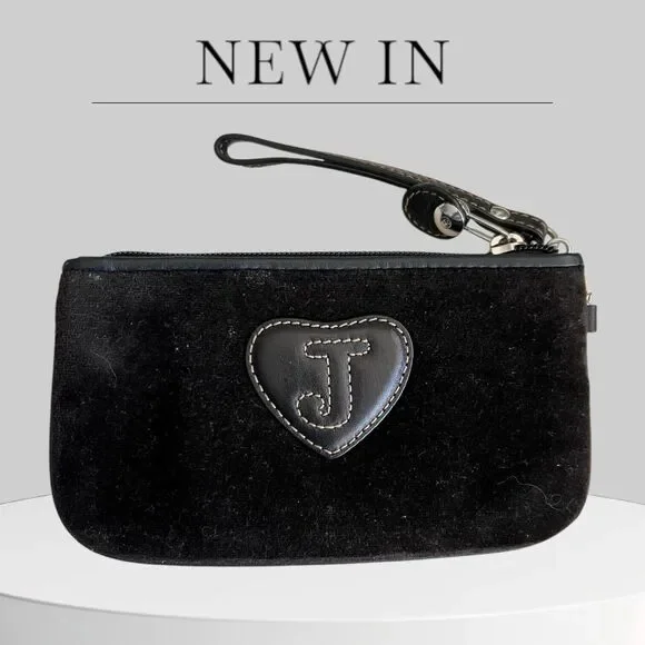 Juicy Couture Black Leather Shoulder Satchel Purse & Wristlet - Picture 13 of 16